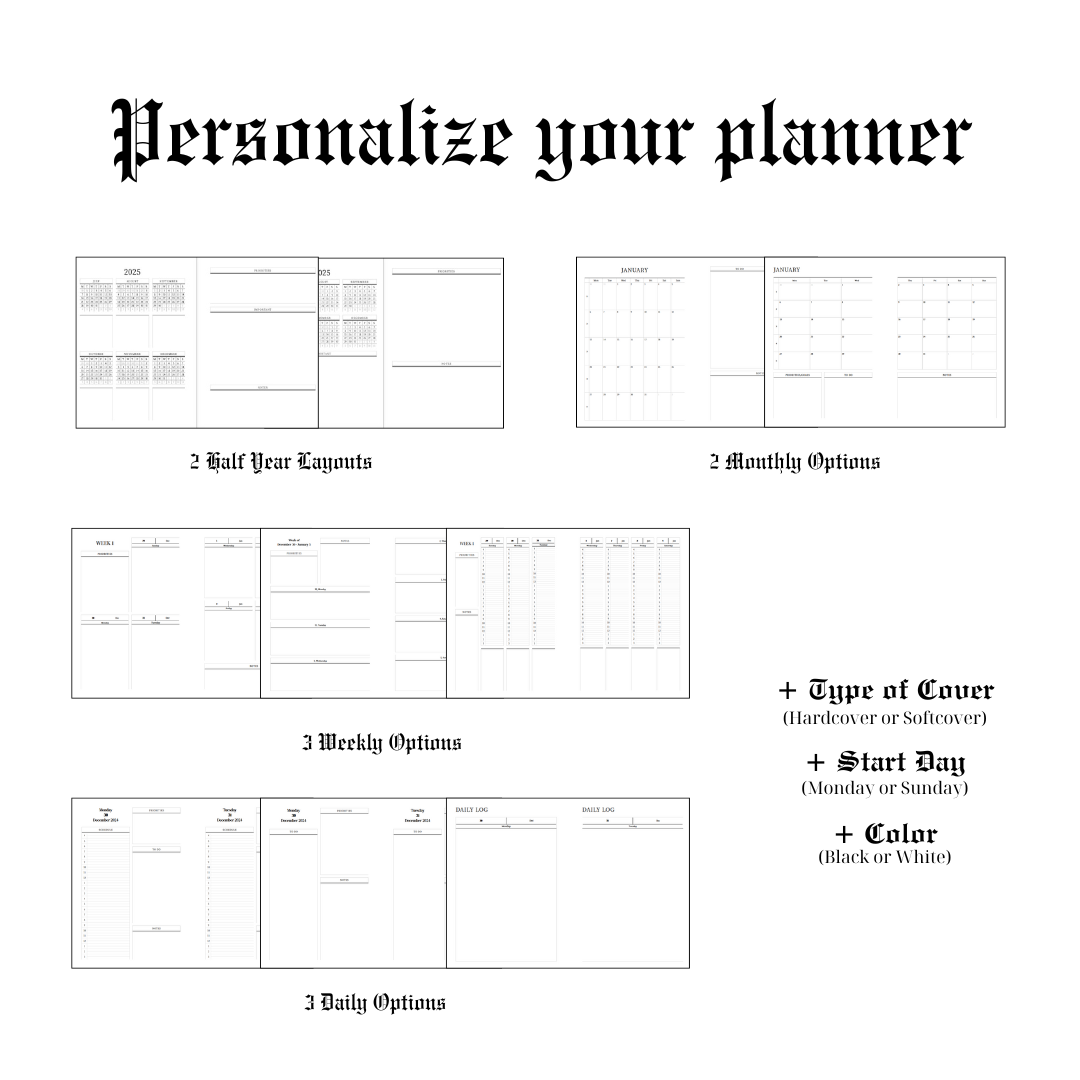 White Hardcover Personalized Half Year Planner (Monday Start Day)